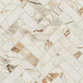 Bedrosians Magnifica Era Luxury 1" x 4" Herringbone Mosaic 12" x 12" Calacatta Borghini