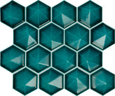 Daltile Artefino Jewel 3" Hex Pyramid Mosaic 12" x 11" Aquamarine