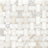 Bedrosians Basket Weave Mosaics 12" X 12"  Calacatta Oro and Jura Beige Dot