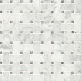 Bedrosians Basket Weave Mosaics 12" X 12"  White Carrara and Grey Marble Dot