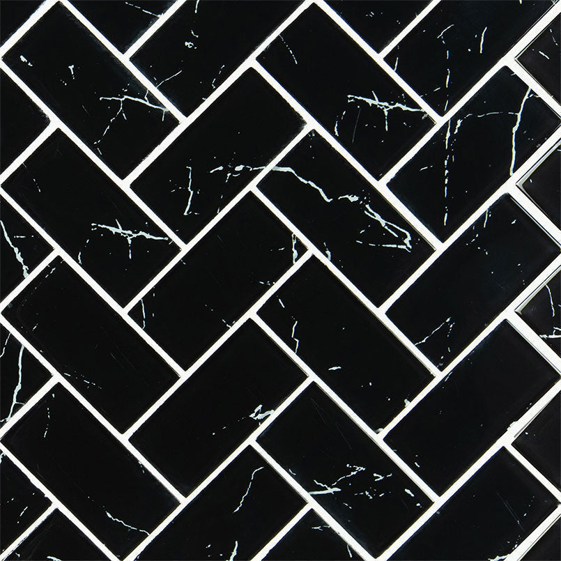 MS International Decorative Mosaic 12" x 12" Herringbone 2" x 4" Nero Marquina