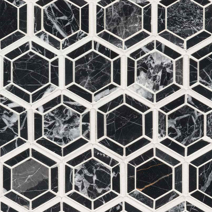 MS International Decorative Mosaic 12" x 12" Hexagon Hexagono Nero