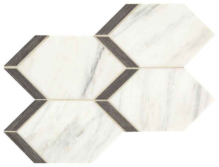 Marazzi Castellina Stone Mosaic 13" X 17" Elongated Hexagon White And Midnight Gray