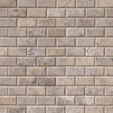 MS International Travertine 12" x 12" Mosaic 2" x 4" Silver