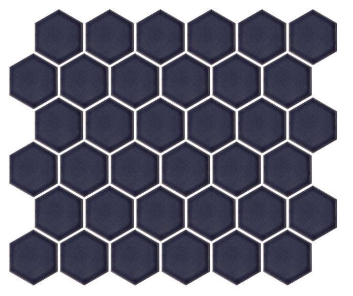Emser Savvy 11"x12" Hexagon Mosaic 2"x2" Polished Navy