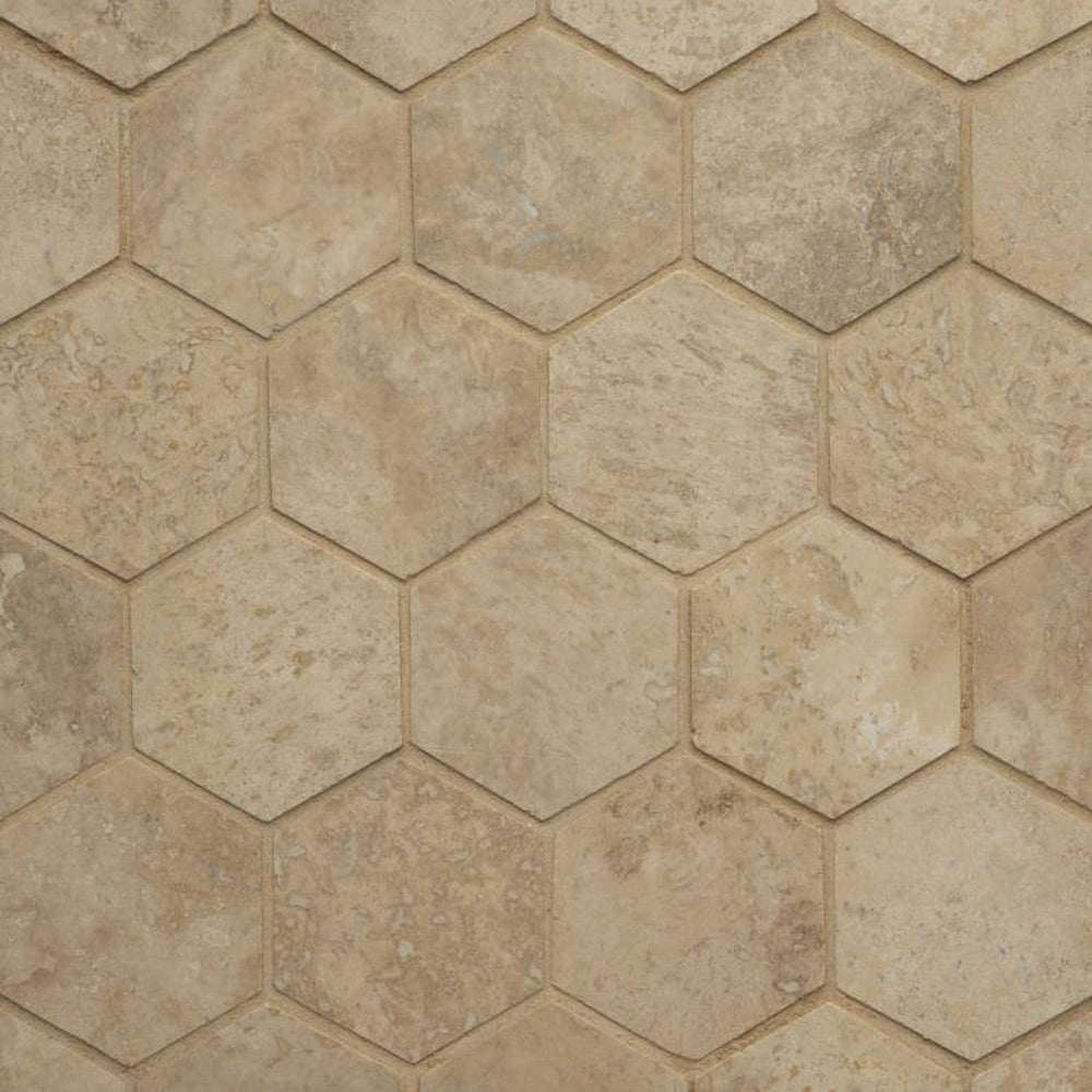Bedrosians Travertine 3" Hex Mosaic 10.5" x 12" Durango
