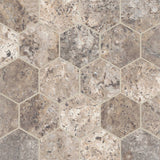Bedrosians Travertine 3" Hex Mosaic 10.5" x 12" Silver Cream