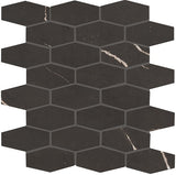 Marazzi Classentino Marble 12" X 12" Linear Hexagon 2" X 3" Mosaic Centurio Black