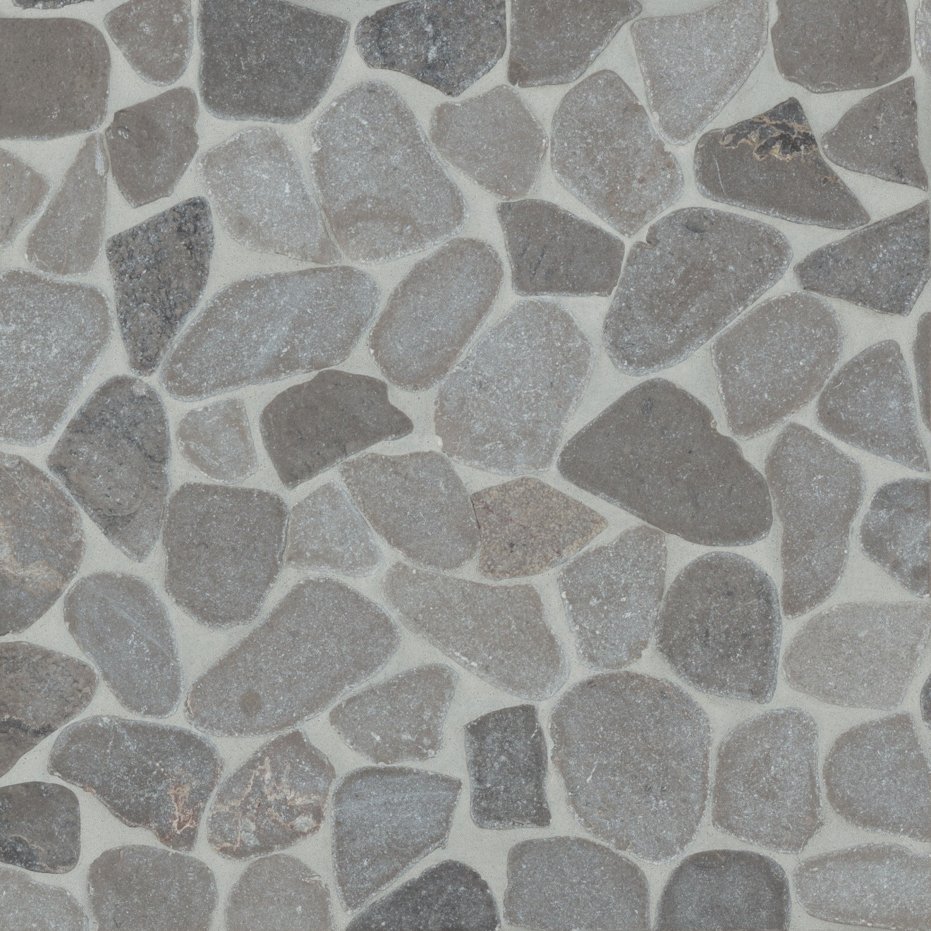 Bedrosians Waterbrook 12" x 12" Medium Sliced Pebble Mosaic Pewter Grey