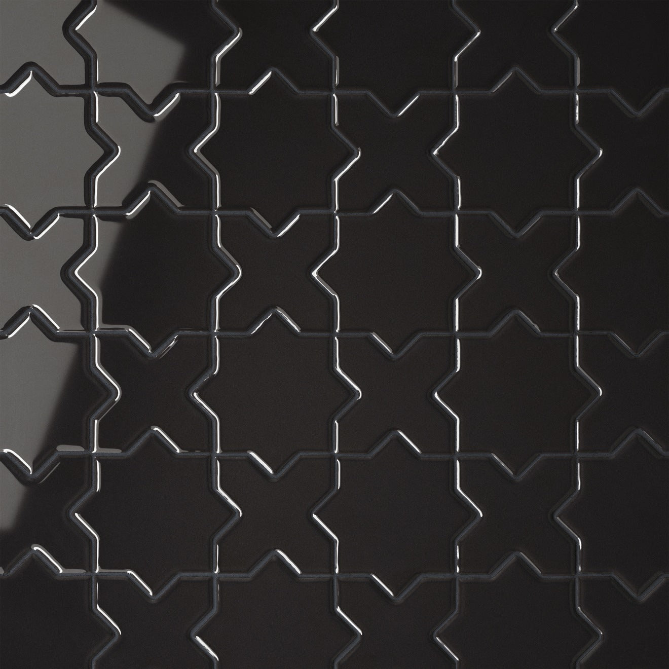 Bedrosians Le Cafe 2" x 2" Cross & Star Mosaic Glossy Black