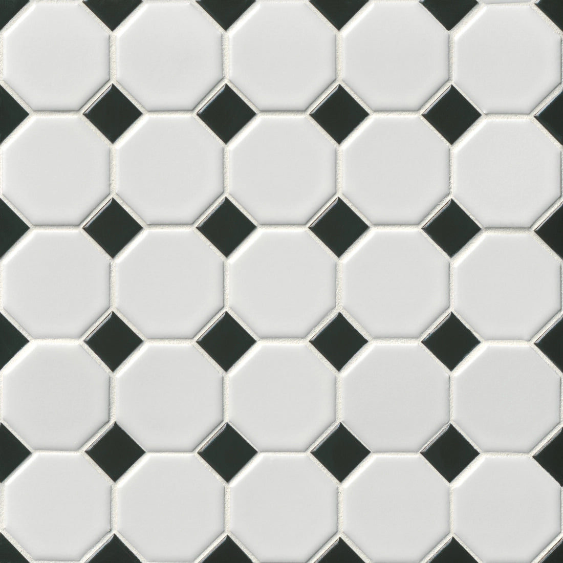 Tile Shop Octagon 2 1/4" Matte White/Black