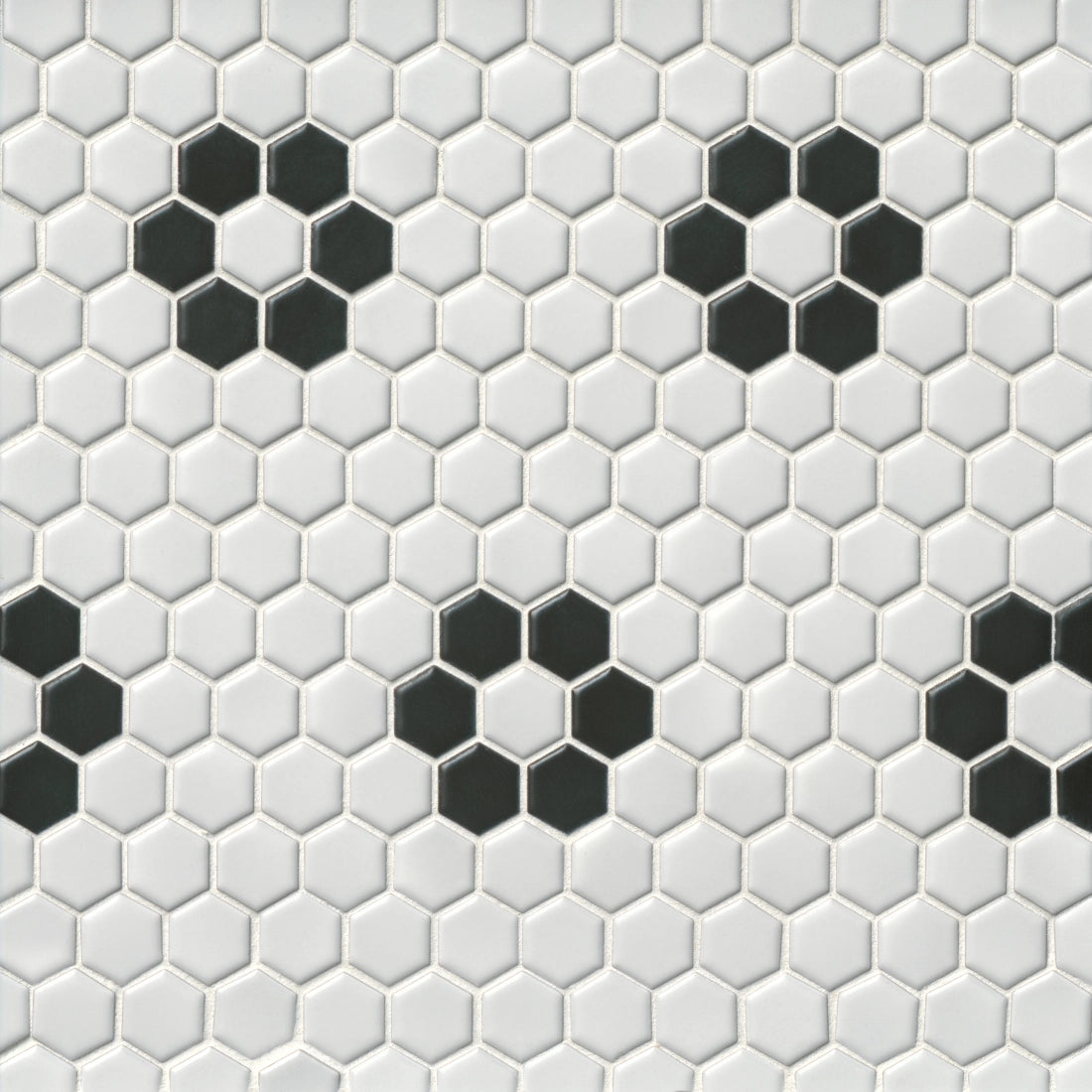 Tile Shop Hex 12x12 Mosaic 2'' Matte White/Black Flower
