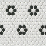 Tile Shop Hex 12x12 Mosaic 2'' Matte White/Black Flower