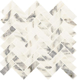 Daltile Eclessia Marble 1" x 3" Herringbone Mosaic 13" x 14" Arabescato Argento