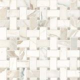 Bedrosians Basket Weave Mosaics 12" X 12"  Calacatta Oro and Seagrass Dot