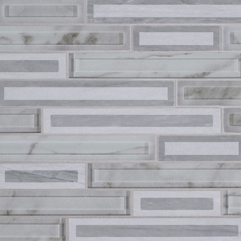 MS International Decorative Mosaic 12" x 12" Interlocking Blocki Blanco