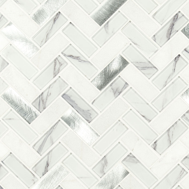 MS International Decorative Mosaic 12" x 12" Herringbone 1" x 3" Bytle Bianco