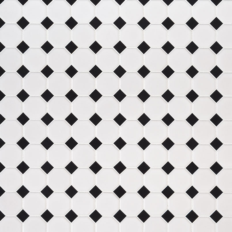 MS International Domino 12" x 12" Octagon 2" White And Black