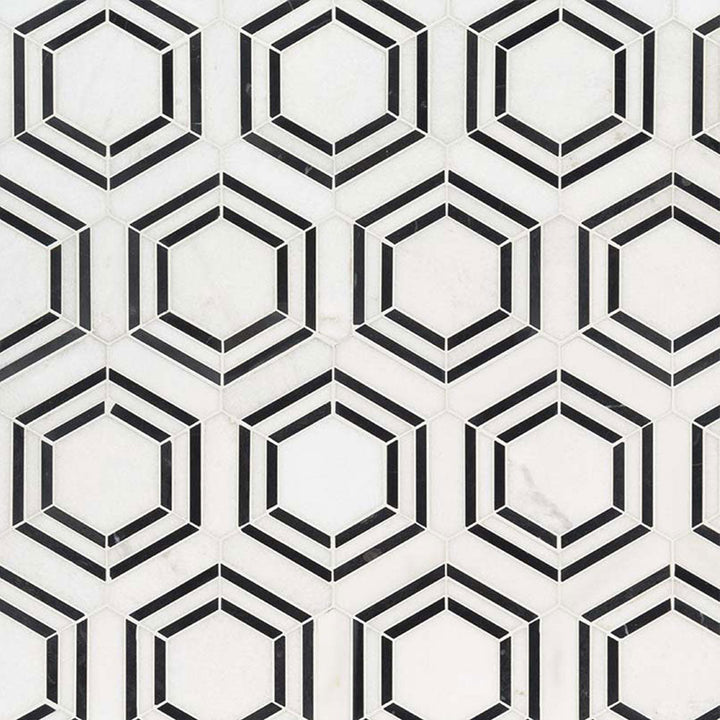 MS International Decorative Mosaic 12" x 12" Geometric Georama Nero