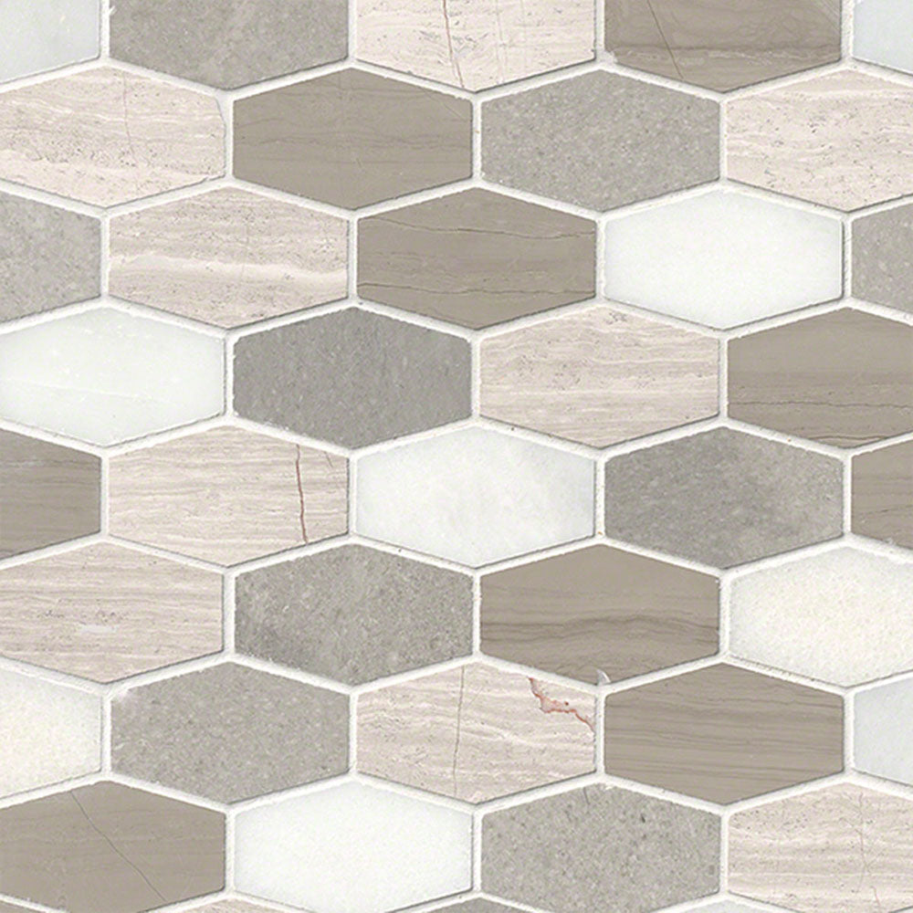 MS International Decorative Mosaic 12" x 12" Elongated Hexagon Bellagio Blend