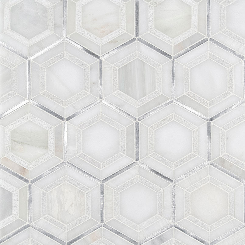 MS International Decorative Mosaic 12" x 12" Hexagon Medici Silver