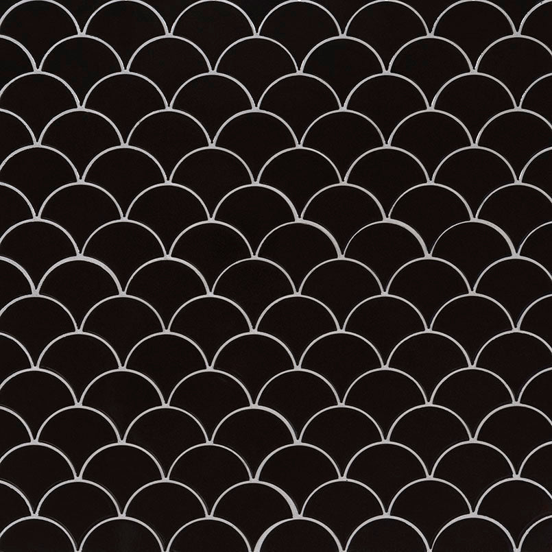 MS International Domino 12" x 12" Scallop Glossy Black