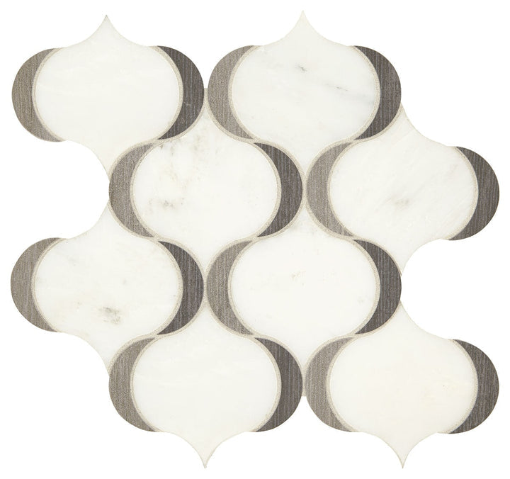 Marazzi Castellina Stone Mosaic 14" X 14" Modern Arabesque White And Midnight Gray