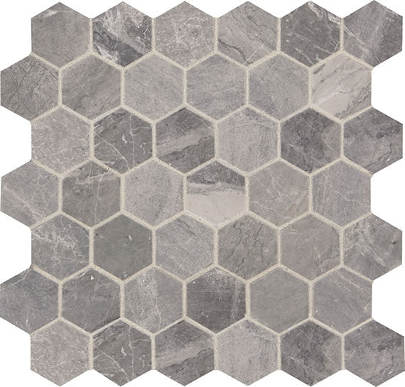 Marazzi Predella 2" Hexagon, Straight Edge Meta Silver