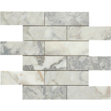 Emser Calacata 2" x 6" Off Mosaic 12" x 12" Honed Giallo 