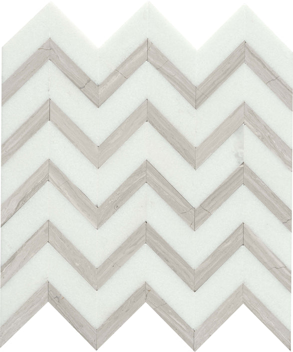 Emser Bizou 12"x13" Chevron Mosaic Polished White/Cream