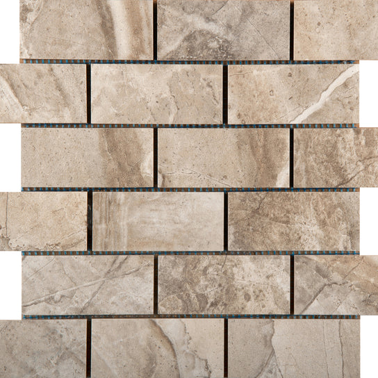 Emser Eurasia 12" X 12" Offset Mosaic 2" X 4"  Cafe 