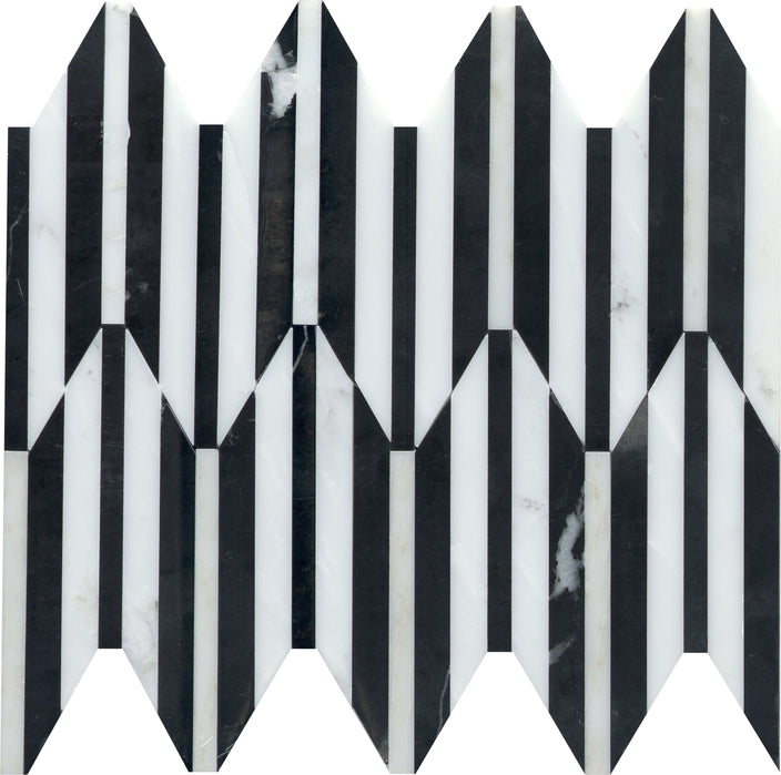 Emser Bizou 10"x12" Peak Mosaic 0.57"X5" Polished White/black